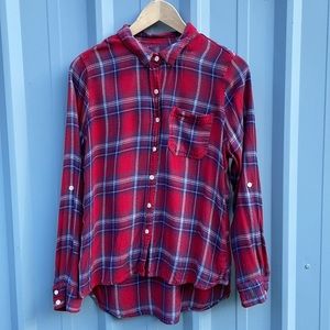 momiso • red, blue and white plaid flannel size large